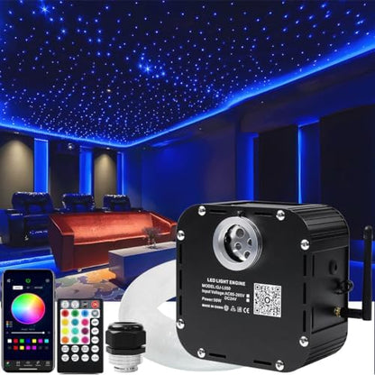 AZIMOM High Brightness 50W 800pcs Twinkle Fiber Optic Starlight Kits End Glow 0.03in 13.1ft Fiber Strands Sound Activated Bluetooth/APP Remote Control Car Headliner Theater Ceiling Home Lobby