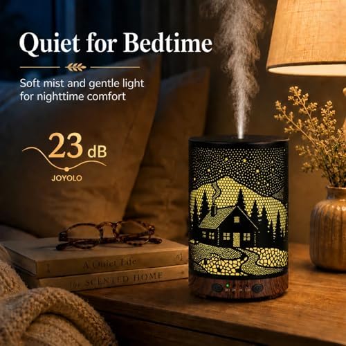 Essential Oil Diffuser, 120 ml Aromatherapy Diffuser with 7 Color Lights, Auto Shut-Off and 4 Timer Settings, Ultrasonic Cool Mist Diffuser for Home Room Office (Winter Cabin)