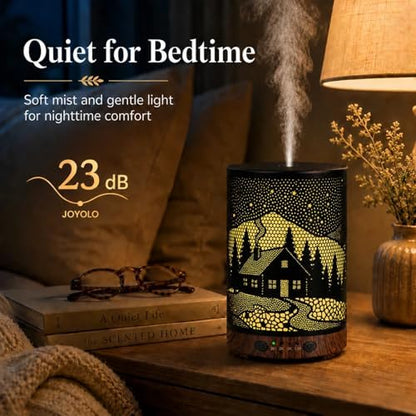 Essential Oil Diffuser, 120 ml Aromatherapy Diffuser with 7 Color Lights, Auto Shut-Off and 4 Timer Settings, Ultrasonic Cool Mist Diffuser for Home Room Office (Winter Cabin)