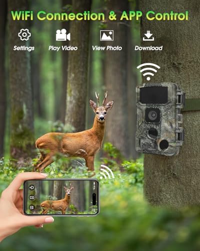 KJK Trail Camera 4K 64MP WiFi Bluetooth Game Camera, Night Vision Wildlife Hunting Camera, 0.1s Trigger Motion Activated, IP67 Waterproof, 130° Wide Angle for Deer & Farm Security
