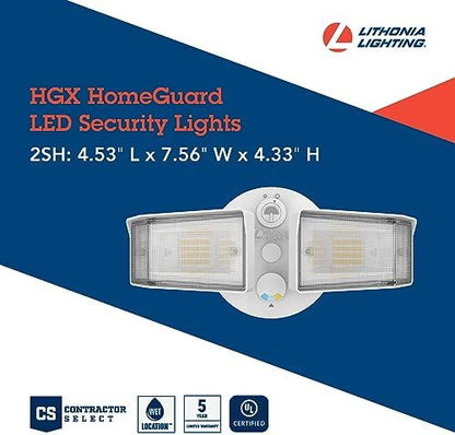 Lithonia Lighting HomeGuard 2-Light LED Outdoor Flood Lights, Outdoor LED Lights, Dusk to Dawn Sensor, Adjustable Lumens, Selectable Color, Square Heads, White (HGX LED 2SH ALO SWW2 120 PE WH M2)