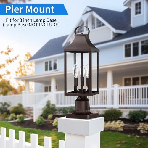 18.62'' Dusk to Dawn Post Light Outdoor, Large 3-Light Lamp Post Light