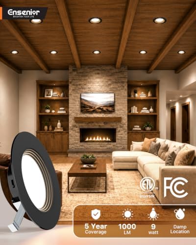 Ensenior 5/6 Inch Black LED Recessed Can Lights, 5CCT, 9W, 1000LM, 24 Pack
