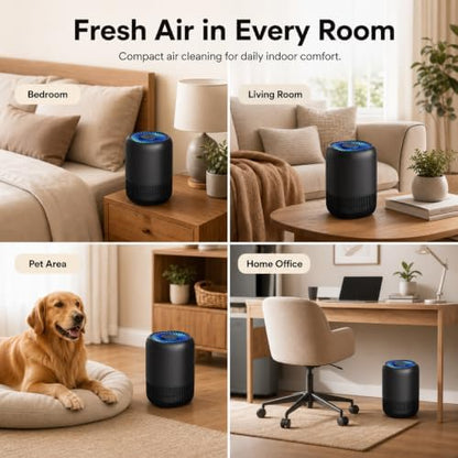 2-Pack of Air Purifiers for Home and Bedroom, Up to 1,076 Sq. Ft. Each, for Pet Hair, Odors, Pollen and Smoke, 3 Speeds, Timer, Aroma Function, 22 dB Sleep Mode, 360° Air Intake, Black