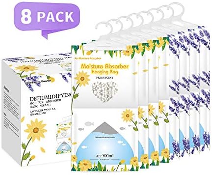 CANAGER Hanging Moisture Absorber, Fresh Scent and Lavender Vanilla Moistureproof Hanging Bag，Dehumidifier Bag (8 packs) Hanging Closet Dehumidifier Bags, Moisture Absorb 12.5 oz