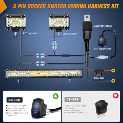 Nilight Side Shooter LED Light Bar Set 1PC 20" 2PCS 4.3" with Wiring Kit