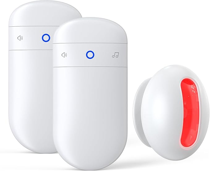 Wireless Motion Sensor Doorbell -Indoor Motion Detector Alarm, Door Chime for Business/Store/Office Entrance, Entry Alert Bell with Buzzer, USB/Battery Powered (2 Receiver + 1 Motion Sensor)