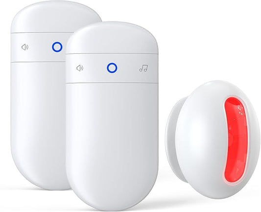 Wireless Motion Sensor Doorbell -Indoor Motion Detector Alarm, Door Chime for Business/Store/Office Entrance, Entry Alert Bell with Buzzer, USB/Battery Powered (2 Receiver + 1 Motion Sensor)