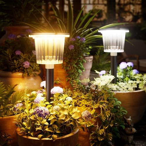 BITPOTT Super Bright Solar Pathway Lights 4 Pack, Adjustable Warm & Cold Solar Lights Outdoor Waterproof IP65, Auto On/Off, Outdoor Decor Light for Garden, Landscape, Path, Yard, Patio, Driveway