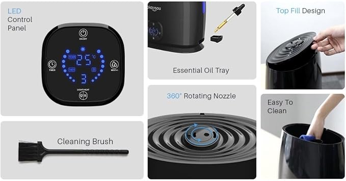 Okaysou Humidifiers, 6L Smart Humidifier and Diffuser for Bedroom Large Room W/Remote Control, Filterless, 50 Hour Top Fill Cool Mist Humidifiers with Humidistat for Babies, Plant, Sleep Mode, Timer