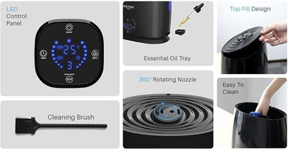 Okaysou Humidifiers, 6L Smart Humidifier and Diffuser for Bedroom Large Room W/Remote Control, Filterless, 50 Hour Top Fill Cool Mist Humidifiers with Humidistat for Babies, Plant, Sleep Mode, Timer