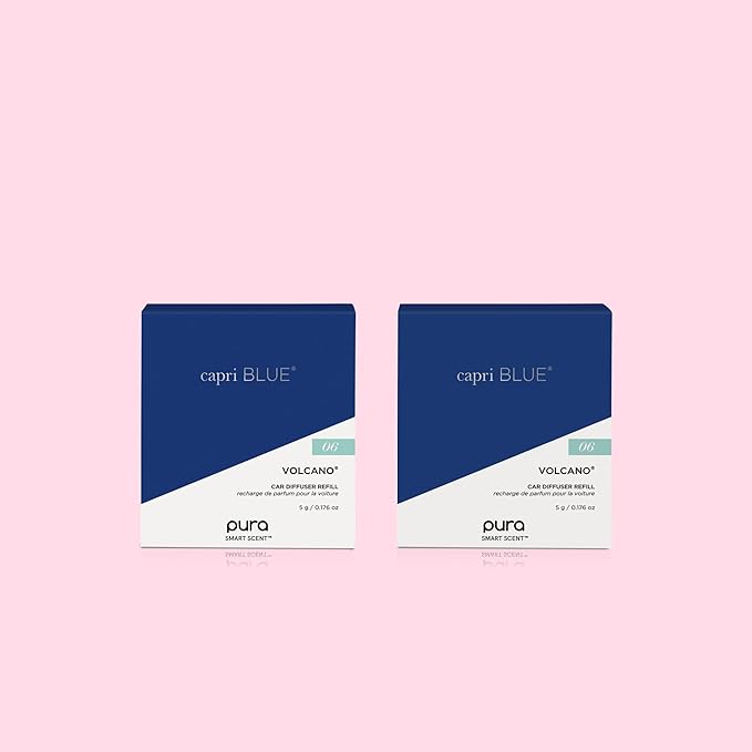 Capri Blue Pura Car Diffuser Refills - Includes 2 Car Air Freshener Pura Scent Diffusers - Long Lasting Air Freshener - Refills Only - Notes of Sugared Citrus & Tropical Fruits (Volcano, 2 Pack)