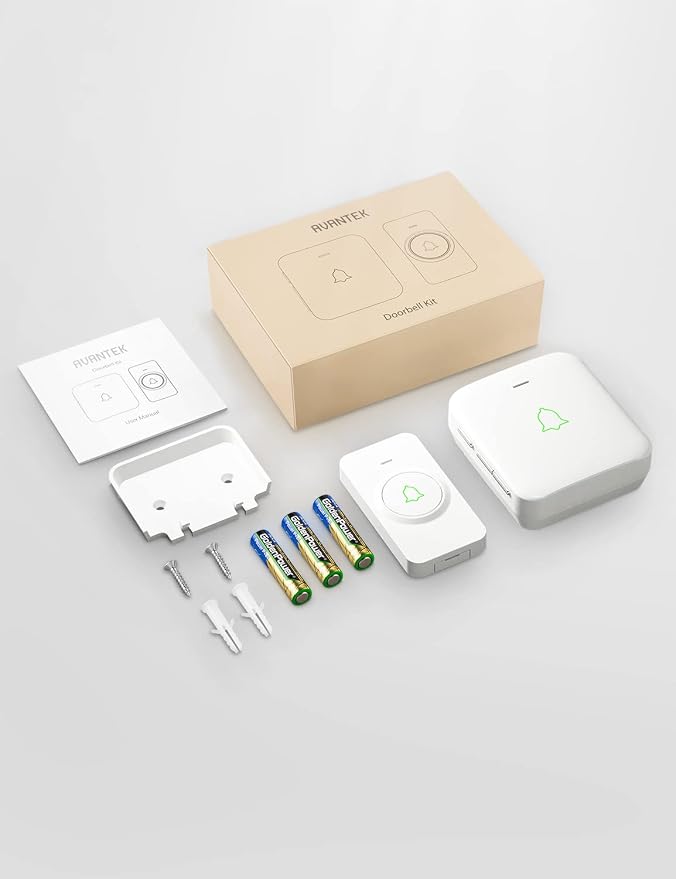 AVANTEK Wireless Doorbell, Battery-Powered & Portable, 1000 ft Range, White