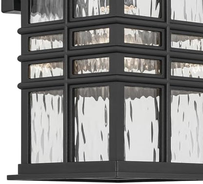 Kichler Beacon Square 14.25" 1-Light Outdoor Wall Light with Clear Hammered Glass in Textured Black, for Exterior Doors, Garage, Porch, or Patio (14.25" x 8"), 49830BKT
