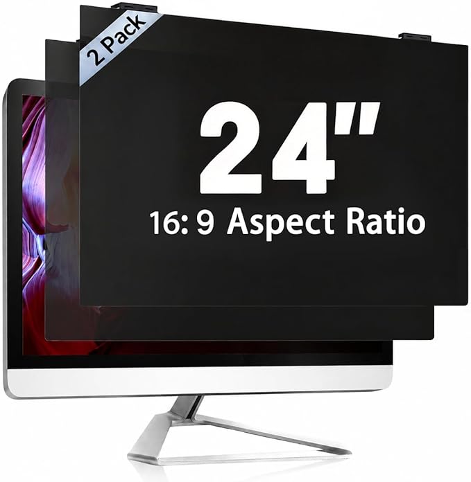 2 Pack 24 Inch Computer Privacy Screen Filter, 9H Hardness Anti-Scratch Shield for 23.6/23.8" Widescreen Monitor(16:9), Hanging Design for Open Office & Cubicle, Reduce Blue Light & Eye Strain