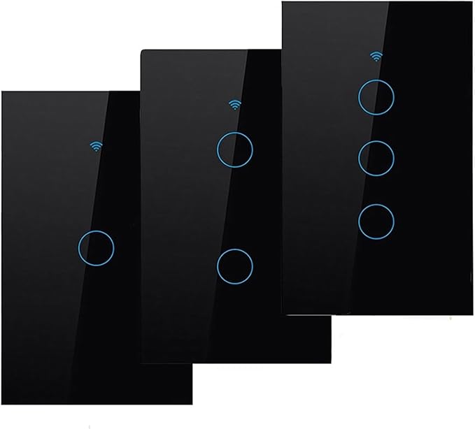 ZMIN WiFi Smart Light Switch Glass Screen Touch Panel Voice Control Wireless Wall Switches Remote with Voice Control Black 3-Gang