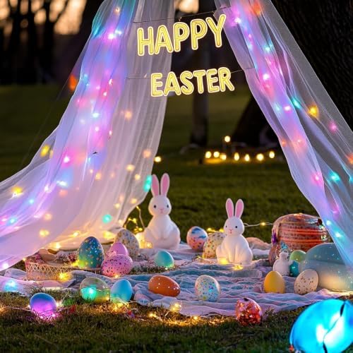 Dazzle Bright 300 LED Easter String Lights, 100 FT Colorful Connectable Waterproof String Lights Clear Wire with 8 Modes, Easter Decorations for Indoor Outdoor Party Yard Garden (Pastel)