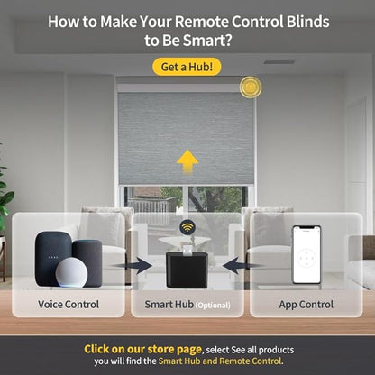 Motorized Blinds with Valance Cover Upgraded Smart Grasscloth Fabric Electric Remote Control Automatic Roller Shades for Windows Work Alexa Google Home, Gray, 24''W x 72''H (SM100)