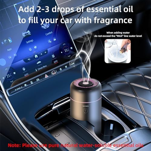 SEEDSEEL Car Aromatherapy Diffusers for Essential Oils，Mini USB Air Scent Small Humidifier with 7-LED Color Changing for Car Room Home Office Bedroom