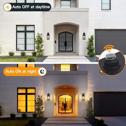 Dusk to Dawn Exterior Lighting Fixtures, Black Sensor Outdoor Porch Lights