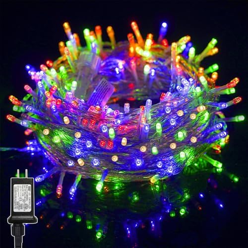 LJLNION 300 LED String Lights Outdoor Indoor, Extra Long 98.5FT Christmas Lights, 8 Lighting Modes, Plug in Waterproof Fairy Lights for Wedding Party Bedroom Decorations (Multicolor)