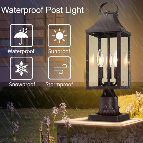 18.62'' Dusk to Dawn Post Light Outdoor, Large 3-Light Lamp Post Light
