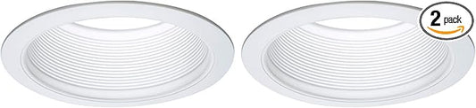 HALO E26 Series 6 in. White Recessed Ceiling Light Fixture Trim with Tapered Baffle and White Ring Overlay (Pack of 2)