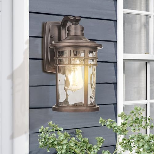 Darkaway Outdoor Wall Light Fixture,Outside Porch Lights Wall Mounted Water Ripple Glass Exterior Waterproof Lantern Modern Wall Sconce Lighting for Front Door Yard Patio