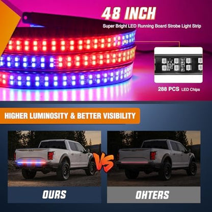 Nilight 48 Inch 288 LED Tailgate Strobe Light Strip Red Blue