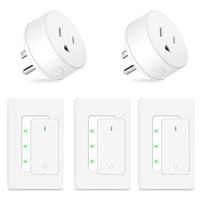 NineLeaf Wireless Remote Wall Switch and Outlet, Remote Control Outlet Light Switch for Lamps, Fans, Expandable, 15A/1875W, 500ft RF Range, TUV Listed (3 Remotes and 2 Outlets)