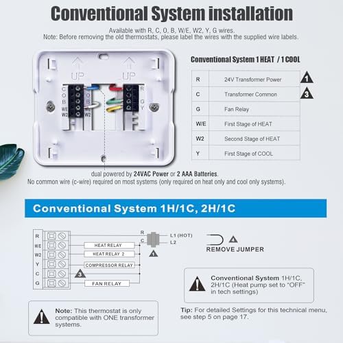 Aowel 2 Heat/ 1 Cool Non-Programmable Thermostat for Home Heat Pump System and Conventional Single-Stage System, with Room Temperature & Humidity Monitor (White Backlit Screen)