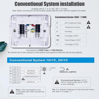 Aowel 2 Heat/ 1 Cool Non-Programmable Thermostat for Home Heat Pump System and Conventional Single-Stage System, with Room Temperature & Humidity Monitor (White Backlit Screen)