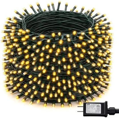 Dazzle Bright Christmas String Lights, 600 LED 196 FT Waterproof Green Wire String Lights with 8 Lighting Modes Timer, Christmas Decorations Outdoor for Party Yard Garden Xmas Tree Decor, Warm White