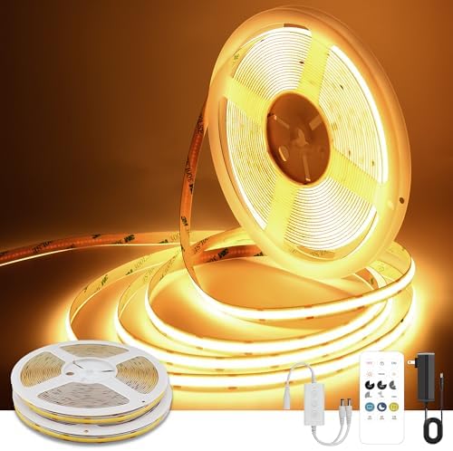 Pandery COB LED Strip Lights Warm White,24V Dimmable led Light Strip KIT with Remote and app Control,2700K 65FT/20m 8mm Wide Ra>90 Cuttable Flexible Strip Lights for Bedroom,Shelf,Cabinet