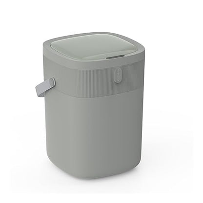 WM-DZT-12-36S Smart Motion Sensor Trash Can, Ultra-Quiet Soft-Close | Long Battery Life | Built-in Bag Storage & Portable PU Handle (Greyish Green)