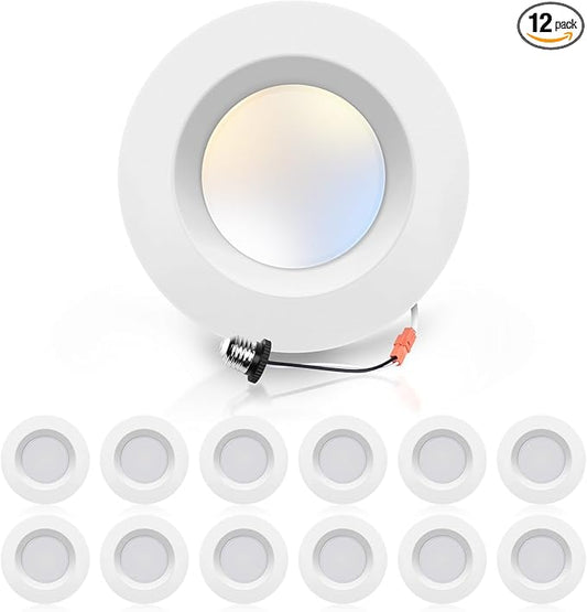 ECOELER 5/6 Inch LED Dimmable Recessed Lighting, 5CCT Selectable Ceiling Can Light, 16.5W 1200 Lm, Replacement Downlight Retrofit Kit for Baseroom, Kitchen, ETL & FCC Listed, 12 Pack