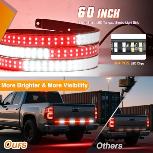 Nilight 60 Inch Emergency Strobe Light Strips with Controller Red White