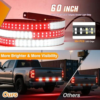 Nilight 60 Inch Emergency Strobe Light Strips with Controller Red White