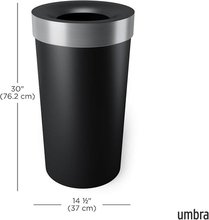 Umbra Vento Kitchen Trash Can – Large 16 Gal (62 L) Open Top Garbage Can for Home & Office – Modern Clean Design, Black/Nickel