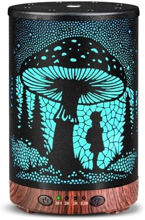 Essential Oil Diffuser 120ML Metal Aromatherapy Diffuser with Timer, Cool Mist Humidifier with Auto Shut-Off & 7 Color Lights for Home Office Spa (Mushroom Girl)