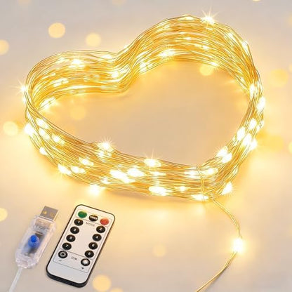 JMEXSUSS USB Fairy Lights for Bedroom,33ft 100 LED Christmas Lights Plug in