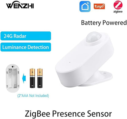 Presence Sensor Wireless, WenzhiIoT Smart Motion Sensor Zigbee 24 GHz Radar MmWave Presence Sensor Movement Body Motion Detection with Luminance/Distance Tuya Smart Life Home Assistant