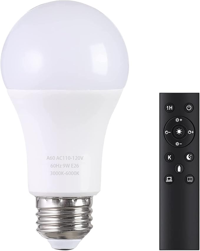 A19 LED Light Bulbs with Remote Control 1100LM 12W (80W Equivalent) LED Bulbs,Stepless Dimmable 3000K-6000K,E26 Base,CRI 80+,2.4GHz,25000+ Hours Lifespan,Light Bulb for Home Decor,1Bulb & Remote