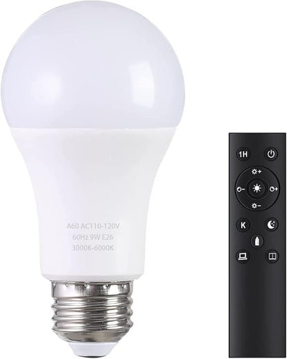 A19 LED Light Bulbs with Remote Control 1100LM 12W (80W Equivalent) LED Bulbs,Stepless Dimmable 3000K-6000K,E26 Base,CRI 80+,2.4GHz,25000+ Hours Lifespan,Light Bulb for Home Decor,1Bulb & Remote