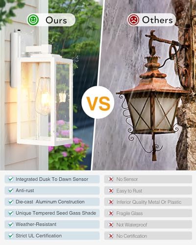 VIANIS Large White Dusk Dawn Porch Lights Outdoor Light Fixture for House