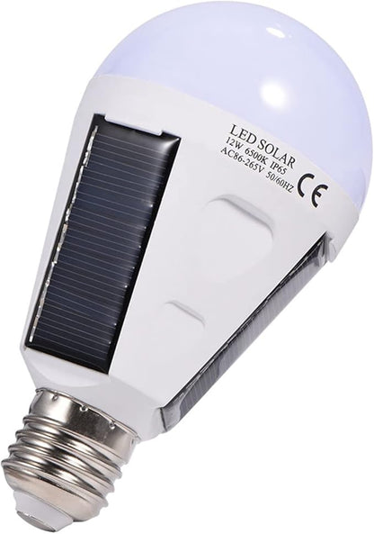 POCREATION Solar LED Light Bulb, Emergency Lamp 12W 1200mAh Battery IP65 Fast Charging 3 Panel E27 Base for Camping Power Outages Outdoor Indoor Use