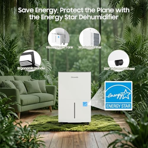 Glowells 4500 Sq.Ft Energy Star Dehumidifier for Basement with Drain Hose, 52 Pints Dehumidifiers for Home, Large Room, RV, Three Modes, Intelligent Humidistat, Quiet Smart Compressor, Auto Defrost