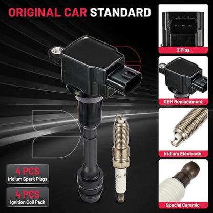 BDFHYK Ignition Coil UF350 and Spark Plugs 4505 for Nissan Altima 2002-2006