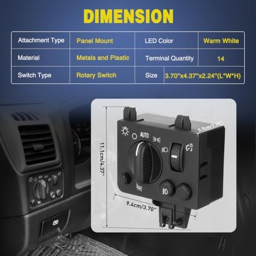 Nilight Headlight Dimmer Switch Compatible with 2004-2012 GMC Canyon