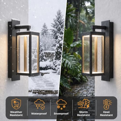 Outdoor Wall Lights, Dusk to Dawn Outdoor Lighting, 15" LED Exterior Lighting Fixtures, Waterproof Sconce Porch Lights, Wall Mount Lamps for Doorway, Garage, Porch, Patio, Yard, Front Door